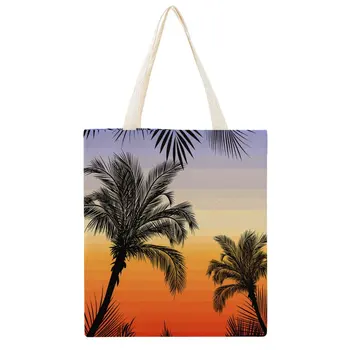 Женская сумка для покупок, холщовая сумка с принтом Sunset Print, многоразовые сумки через плечо, повседневные пляжные сумки для путешествий большой емкости