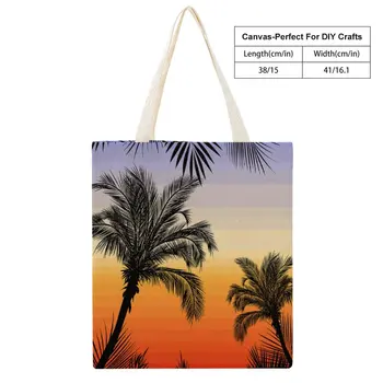 Женская сумка для покупок, холщовая сумка с принтом Sunset Print, многоразовые сумки через плечо, повседневные пляжные сумки для путешествий большой емкости Изображение 2