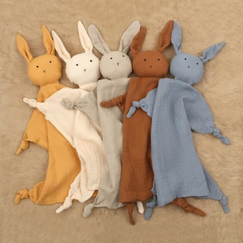 Детское полотенце от слюны, мягкое полотенце для успокоения новорожденного, Милый кролик, игрушка для спящих кукол, плюшевая успокаивающая игрушка, детское полотенце Изображение 2
