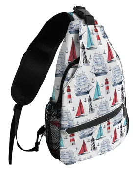 Океанский парусник, маяк, якорная сумка для мужчин, женская повседневная сумка через плечо, дорожная сумка через плечо, сумка-слинг большой емкости Изображение 2