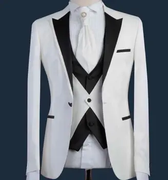 Белые черные модные мужские костюмы Terno Masculino, сшитые на заказ для свадебного выпускного вечера, приталенные мужские костюмы (пальто, брюки, жилет, галстук)