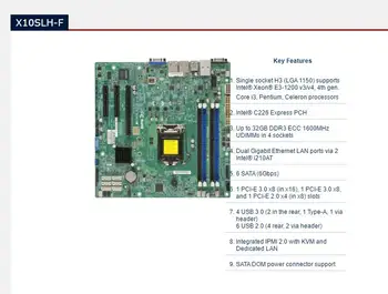 X10SLH-F для материнской платы Supermicro LGA1150 E3-1200 v3/v4 4-го поколения. Core i3 DDR3 ECC с двумя портами Gigabit Ethernet LAN Изображение 2