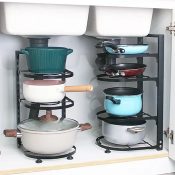 Многофункциональная складная кухонная стойка, Металлическая подставка для кастрюль, Регулируемая подставка для кастрюль, Многослойная подставка для кастрюль Изображение 2