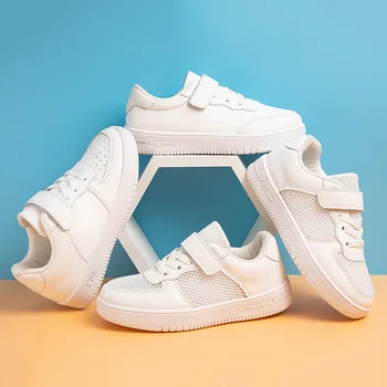 Детские сетчатые кроссовки, Летняя детская спортивная обувь для бега, белая обувь на плоской подошве для подростков, студентов, мальчиков и девочек, Легкая дышащая