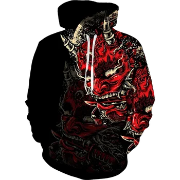 Толстовка японского самурая с 3D принтом лица призрака с капюшоном и длинным рукавом, мужские толстовки в стиле хип-хоп, детская толстовка, мужское пальто