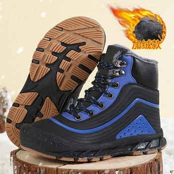 Новая мужская зимняя обувь с высоким берцем, удобные зимние ботинки на теплом меху, ботильоны, нескользящая походная обувь, мужские зимние кроссовки Изображение 2