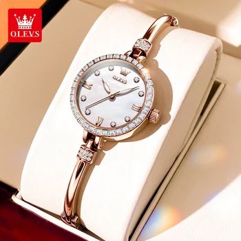 OLEVS Новые женские кварцевые часы с бриллиантами, водонепроницаемый модный браслет из нержавеющей стали, женские часы, лучший бренд класса люкс, наручные часы