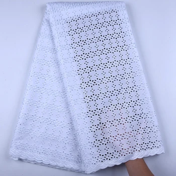 Белая африканская кружевная ткань с высококачественными аппликациями из бисера ручной работы, Нигерийская свадебная кружевная ткань по 5 ярдов / лот Y1599