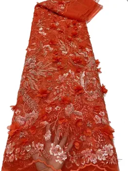 2023 новая изысканная 3D трехмерная цветочная сетка ручной работы с вышивкой, модная ткань для свадебного платья с пайетками из бисера/5y Изображение 2