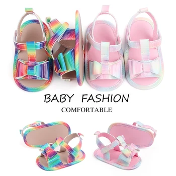 Летние красочные сандалии, обувь для новорожденных девочек, повседневная нескользящая детская обувь с мягкой подошвой, подарки для первых ходунков 0-2 года