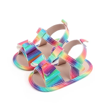 Летние красочные сандалии, обувь для новорожденных девочек, повседневная нескользящая детская обувь с мягкой подошвой, подарки для первых ходунков 0-2 года Изображение 2