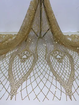 Африканский плотный бисер 2023, Высококачественные Нигерийские пайетки с жемчужным кружевом, французский тюль, ткань для вечернего платья Sew NXB5767 Изображение 2
