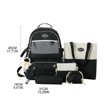 5шт Милый рюкзак с подвеской для подростков, студенческая сумка через плечо, сумочка, пенал, сумки на шнурке, школьная сумка для книг Изображение 2