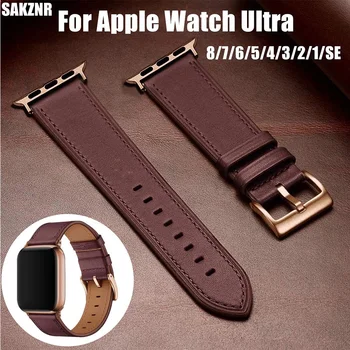 Ремешок из натуральной кожи для Apple Watch Band 44 мм 40 38 41 42 45 49 мм Модный браслет на запястье для iWatch серии Ultra 8 7 6 5 4 3
