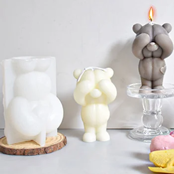 Свеча с мультяшным сердечком и Медведем, Силиконовая форма для мыла для животных, Инструмент для изготовления кукол из гипсовой смолы, Поднос для шоколада, льда, Домашний Декор, Милые Подарки