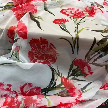 Европейская и американская тонкая шифоновая ткань с принтом в виде цветов гвоздики для женского платья, блузки, брюк, ручной работы, ткань для шитья своими руками Изображение 2