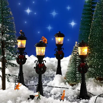 4 шт. Мини Рождественский фонарный столб, лампа для поезда, Миниатюрный уличный фонарь, декоративные фонари для кукольного домика, Деревенская дорожка, сделай сам Изображение 2