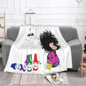 Одеяла для пива Mafalda с похмельем, Теплое фланелевое одеяло Quino с мультяшной мангой для спальни, Офисные покрывала Изображение 2