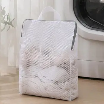 Вместимость корзины для белья, складная сетчатая сумка для белья на молнии с ручкой, идеальная дорожная сумка для белья, грязная одежда Изображение 2