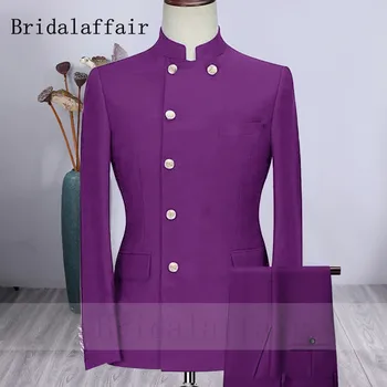 Мужской фиолетовый костюм Bridalaffair, элегантный свадебный смокинг для мужчин, однобортные костюмы в индийском стиле, 2 шт., блейзер, костюмы, куртка, брюки)
