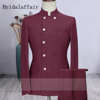 Мужской фиолетовый костюм Bridalaffair, элегантный свадебный смокинг для мужчин, однобортные костюмы в индийском стиле, 2 шт., блейзер, костюмы, куртка, брюки) Изображение 2
