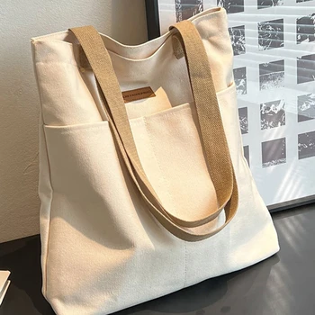 Женская холщовая сумка через плечо, женские сумки для покупок, продуктовые сумки высокого качества, однотонная сумка-тоут, сумка для книг для девочек