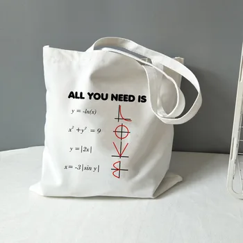 Модная сумка для покупок Математическая сумка-тоут Холст Все, что вам нужно, это любовь Математическая Графическая дорожная сумка для хранения студенческих книг