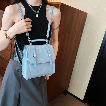 Корейская маленькая сумка-мессенджер для женщин, винтажный рюкзак из искусственной кожи, универсальная сумка через плечо, дорожный рюкзак с защитой от кражи Изображение 2