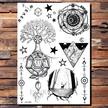 Временные татуировки FANRUI Big Geometric Death Skull для мужчин, наклейка с планетами НЛО, татуировки в виде треугольников в виде медуз, листы для татуировок в стиле боди-арт Изображение 2