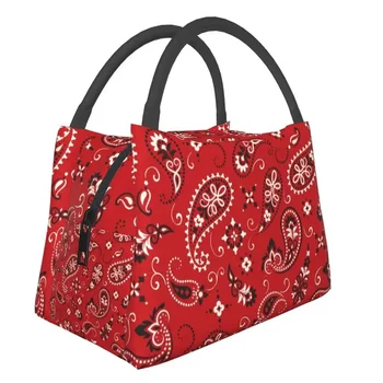Модные красные банданы с рисунком, изолированные сумки для ланча для школы, офиса, Герметичный термохолодильник Bento Box для женщин