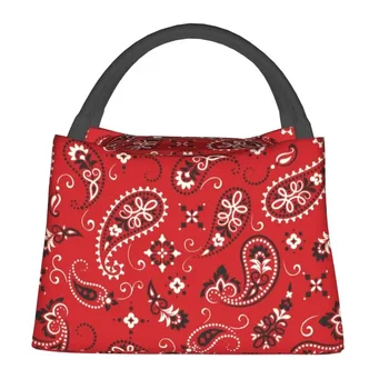 Модные красные банданы с рисунком, изолированные сумки для ланча для школы, офиса, Герметичный термохолодильник Bento Box для женщин Изображение 2