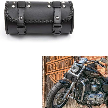 Сумка для вилки мотоцикла из искусственной кожи, сумка для инструментов на руле велосипеда, сумка для хранения рулонов Сисси-бара, седельная сумка, универсальная Изображение 2