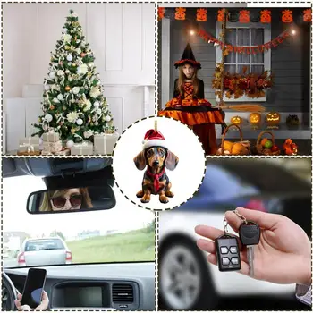 Рождественские украшения в виде собак, милый автомобильный орнамент, Подвеска в виде собаки, Акриловые 2D Износостойкие Аксессуары для интерьера автомобиля, Шарм для автомобилей, спальни Изображение 2