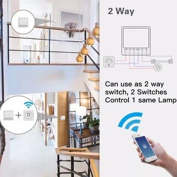 Модуль Tuya Wifi Smart Switch 16A с двусторонним беспроводным управлением Таймер голосового управления Smart Life Работает с Alexa Google Assistant Изображение 2