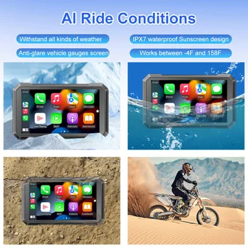 Портативная GPS-навигация для мотоцикла Apple Carplay с 7-дюймовым водонепроницаемым сенсорным экраном IPX7, Android Auto FM-радио, двойной Bluetooth Изображение 2