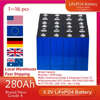 Аккумулятор Lifepo4 280Ah 3,2 В Совершенно новый класс A DIY 12V 24V 48V Литий железо фосфатный аккумулятор