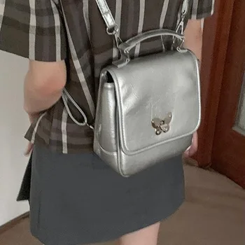 Модные студенческие рюкзаки MBTI для женщин, однотонный маленький элегантный повседневный рюкзак с бабочкой, универсальная роскошная женская брендовая сумка Изображение 2