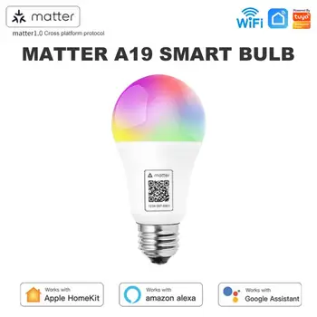 Matter Умный Дом A19 Умная Лампочка WiFi RGB CW 9 Вт E27 Светодиодная Лампа Поддержка Homekit Siri Для Google Home Alexa Для домашнего Декора