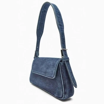 Женская сумка через плечо из лакированной кожи цвета: золотистый, серебристый, фирменный дизайн, женская простая сумка для подмышек, джинсовая синяя сумка для подмышек, вечерние клатчи Изображение 2