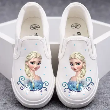 Повседневная парусиновая обувь для девочек Disney, обувь на мягкой подошве, Детская белая обувь, Белые черные туфли Priness Elsa, Размер 23-36 Изображение 2