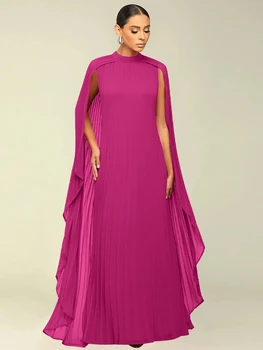 Мода Макет Шеи Пресс Плиссированные Шифоновые Макси Платья Одежда для Отдыха для Женщин Длинный Рукав С Рюшами Длинные Струящиеся Vestidos De Fiesta